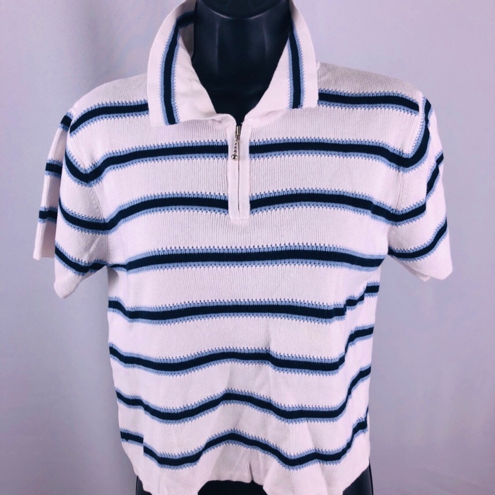 Knitted stripe polo shirt with front zip